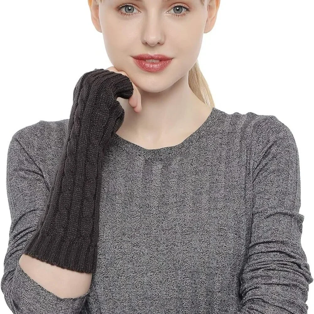 Flammi Women's Knit Arm Warmers Fingerless Gloves Thumb Hole Gloves Mittens for - Picture 3 of 8
